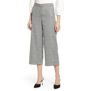 Halogen Women's Clean Wide Leg Cropped Pants Plaid Size 8 Petite $115